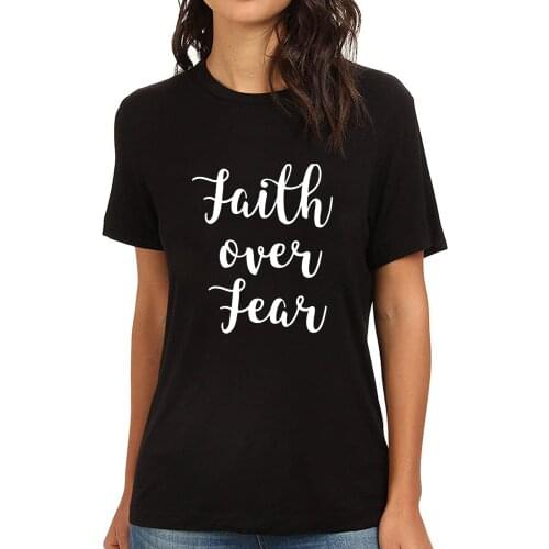 Lyprerazy Womens Faith over fear Funny Printed T-Shirt