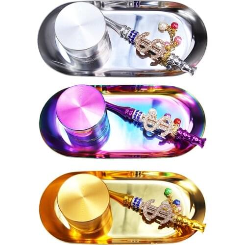 Mini Rolling Tray Grinder Set Tobacco Cigar Roller Paper Trays Herbal Weed Smoking Pipe Accessories Kit Stainless Steel Plate