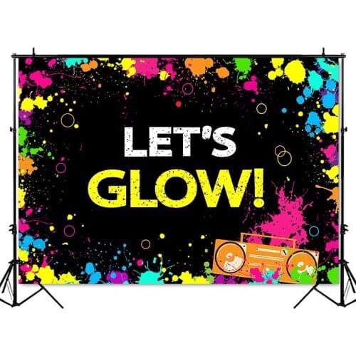 Mehofoto Glow Neon Party Backdrop Lets Glow Splatter Photography Background 7x5ft Vinyl Glowing Party Backdrops Banner 105