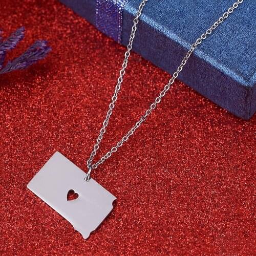 Stainless Steel Trendy South Dakota Map Pendant Necklace Silver Color Map Chain Jewelry