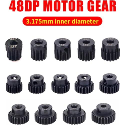 48DP 3.175mm 12t 13t 14t 15t 16T 17t 18T 19T 20T 22T 24T 25T Black steel metal Pinion Motor Gear For 1/10 Rc Model Car Motor