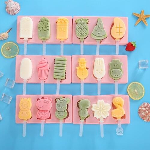 Cartoon Ice Cream Mold Set Creative DIY Candy Stick Practical Ice Cream Making Tool Cute Popsicle Silicone Mold Ice Cube Tray
