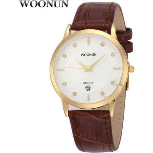 2020 WOONUN Men Watches Genuine Leather Waterproof Quartz Watches With Diamond Men Ultra Thin Watches Simple relogio masculino