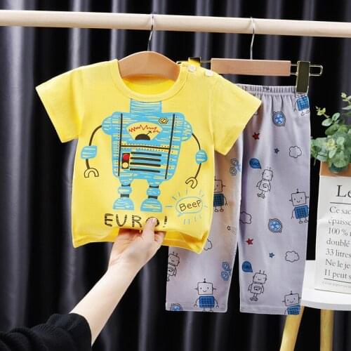 New 2021 Kids Boys Clothing Sets Summer Cartoon Print Short Sleeve O-Neck Cute T-Shirt Tops with Pants Baby Girls Pajama Sets