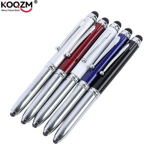 Novelty 3 In 1 Touch Screen Stylus Ballpoint Pen With LED Flash Light For iPad Iphone School Writing Pens