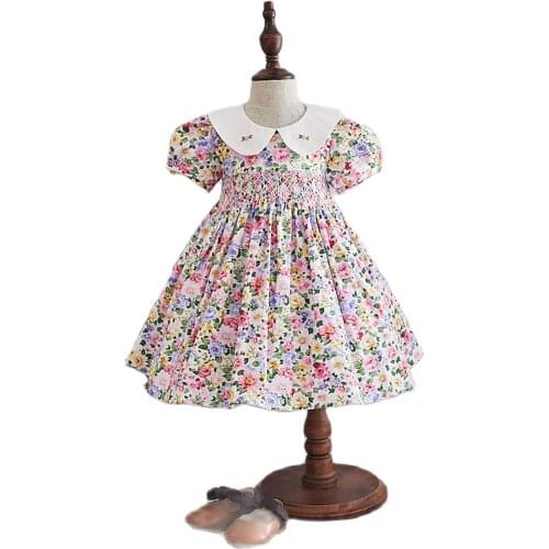 2021 Summer New Good Quality Childrens Clothing Hot-Selling Girls Handmade Short-Sleeved Floral Princess Dress