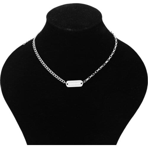 Men necklace stainless steel Necklace Women Men Simple Long Chain Rectangular pendant Necklace Statement Couples Choker Gifts