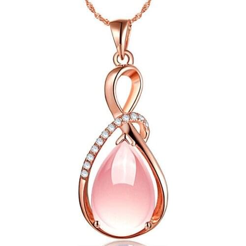 Popular 925 Silver Mosaic Pink Crystal Water Drop Dangle Pendant Trendy Fashion Charm Jewelry Accessories Gifts for Her Women