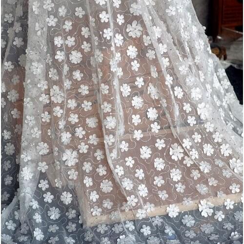 3D Flower sheer Tulle lace Fabric Sequined Lace Bridal Fabric, Wedding Backdrop, Baby dress , Prop, Summer Dress, by 1 yard