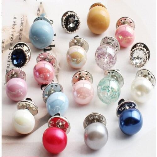 10pcs/set Sewing-free Buttons Women Shirts Collar Buckle Decorative Accessories Colored Metal Pearl Buttons Set