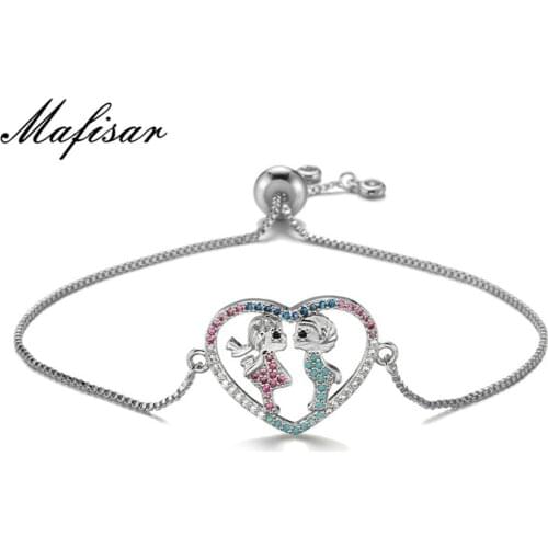 Mafisar Romantic Boy & Girl Heart Lovers' Bracelets AAA+ CZ Charm Bracelet Women Wedding Jewlry Adjustable Copper Chain Bracelet