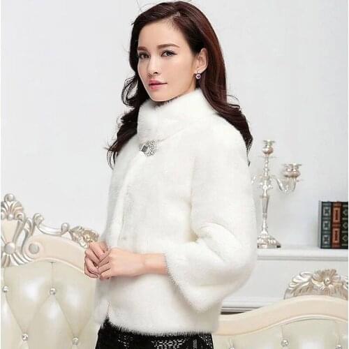 Savabien Luxury Women Faux Mink Fur Coat 2019 Autumn Winter Stand Collar Furry Slim Fur Coats Female Elegant Warm Streetwear