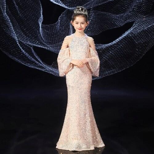 Luxury Kids Evening Dresses Girls Sequins Princess Elegant Wedding Dress Formal Bridesmaid Dresses Children Communion Clothing