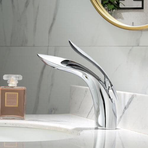 Bathroom Basin Faucet Total Brass Lavatory Sink Mixer Tap Hot & Cold Toilet Basin Faucet Bathroom Crane Leaf-Shape Tap Torneira