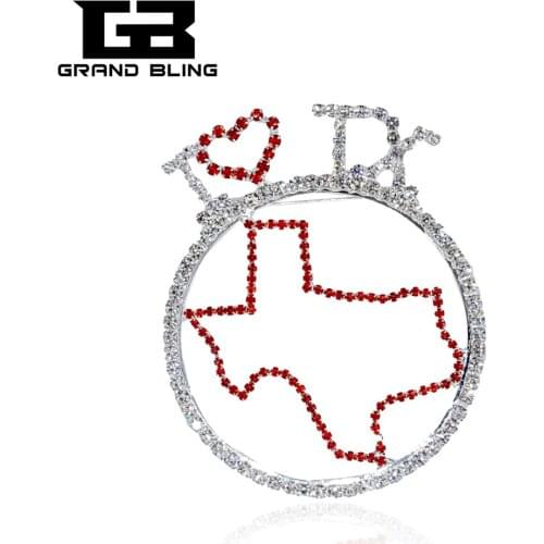 "I Love TX" Rhinestone Word Lapel Pin With Texas Map inside