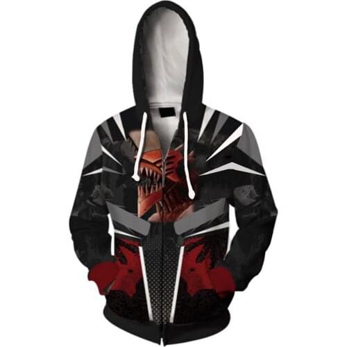 Anime Chainsaw Man Cosplay Hoodie 3D Printed Hooded Sweatshirt Adult Casual Streetwear Zip Up Jacket Coat