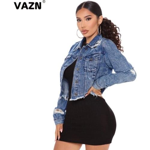 VAZN 2020 Autumn Hot Plus Size High-end Young Daily Casual Elegant Regular Style Solid Full Sleeve Women Denim Short Outwears