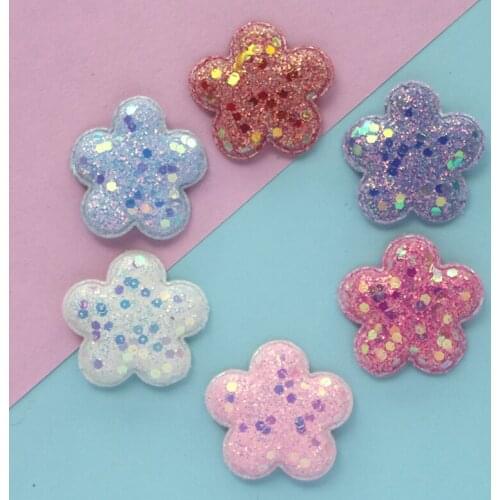 20pcs Shiny Fabric Padded Patches Glitter Flower Appliques for Craft baby accessories Supplies DIY Hair Clips ornament