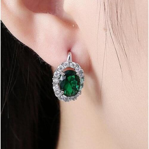 High Quality Crystal Earrings Green Blue Zircon Silver Color Stud Earrings For Women Earing Jewelry Earring Fashion Earings Gift