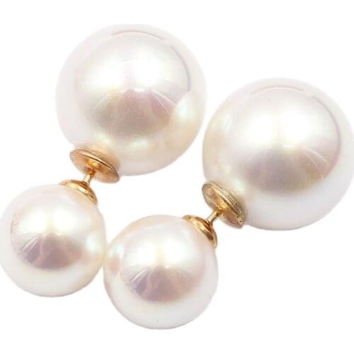 GG Jewelry Natural 14K Lever back White Deep Sea Aurora Shell Pearl Golden Stud Earrings For Women