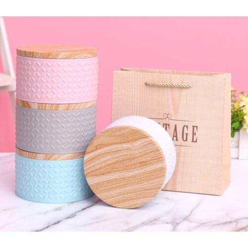 1X Metal Box Empty Iron Box With Wood Grain Lid Candy Storage Box DIY Candle Making Jar European Wood Grain Lid Round Tin Box
