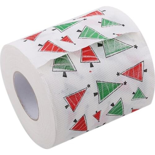 1Roll Santa Merry Christmas Supplies Chirstmas Tree Patterns Toilet Paper Home Bath Living Room Toilet Paper Tissue Xmas Decor