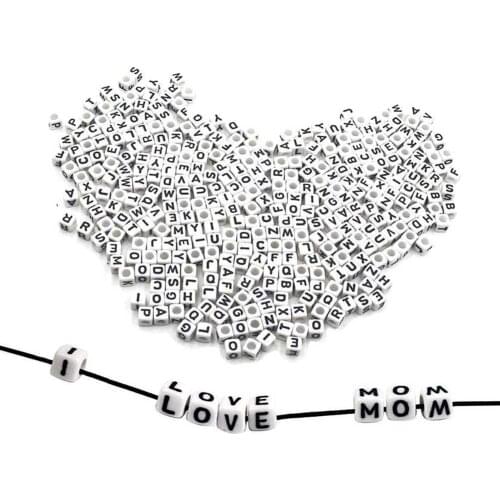 100pcs 6mm Mix Letter Beads Square Black Alphabet Acrylic White Bead Diy Jewelry Craft Making For Bracelet Necklace Accessories