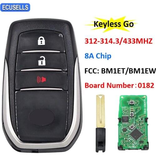 2+1/3 Buttons Smart Keyless Go Remote Car Key 312-314.3Mhz 433Mhz 8A Chip For Toyota Hilux FCC ID: BM1ET BM1EW 0182 Key Board