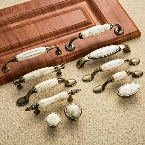 2 pcs Antique Furniture Handles Marble Vein Knobs Handles Ceramic Handles for Kitchen Cupboards Cabinet Door knobs Drawer Pulls