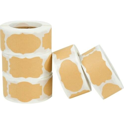 300Pcs/roll 3 Shapes Kraft Paper Sticker Assorted Blank Journal Sticker DIY Writing Tag Gift Glass Bottle Classifing Seal Label