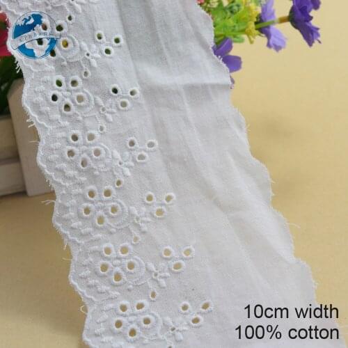 5yards 10cm white lace Cotton embroid lace sewing ribbon guipure trims or fabric warp knitting DIY Garment Accessories#3659