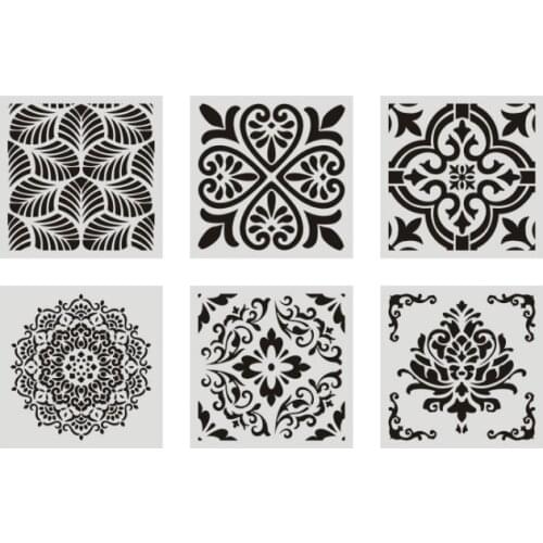 6pcs/set Mandala 15 *15cm mold DIY home decoration drawing template laser cutting wall template painting tile tiles stencil