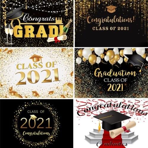 8 Options Congratulation Graduation Class Of 2021 Backdrop For Photography Black Gold Glitter Children Back To School Background