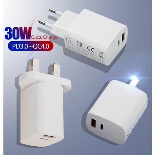 30W QC 3.0 Quick Charge USB PD 4.0 Fast Charging Adapter Mobile Phone Charger For iPhone 12 11 Pro Max Xiaomi 11 Huawei P40 P30