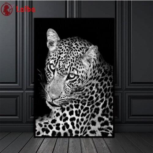 Diamond Painting Black and white animal art, leopard Full Drill Square DIY Diamond Embroidery Cross Stitch Mosaic Home Decor