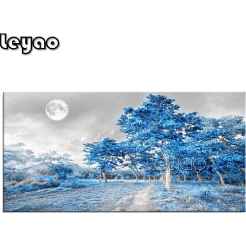 Diamond Art Painting Landscape Diamond Embroidery Blue Moon Tree Art Large Picture Mosaic Cross Stitch Full Square Wall Decor