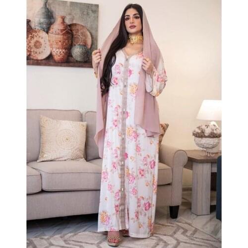 Middle East Islamic Ladies Long Dress Turkey Muslim Dress Print Long Sleeve Dress 2021 Spring Fall New Casual Dubai Arabia