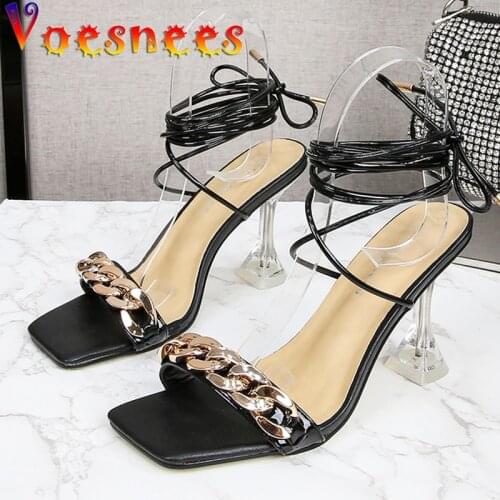 Sandals Women Pointed Clear Crystal Cup High Heel Stilettos Sexy Pumps Summer Shoes Peep Toe Women Shoes Ankle Strap Size 43