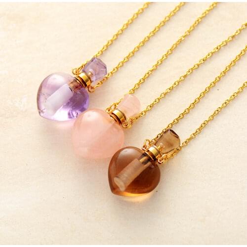 Heart Shape Gems stone Essential Oil Diffuser Chokers Perfume Bottle Pendant Necklace Birthstone Heart Jewelry High End