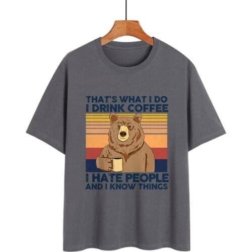 Drink Coffee Bear T-Shirt Fashion Casual Loose Short Sleeve Summer Cotton Tees Tops