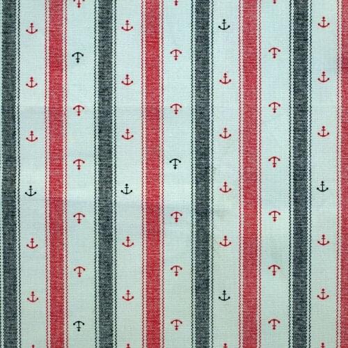 Cotton Linen Fabric for sewing pathwork, bedding - Stripe - Sea anchor - black and red (width=140cm)