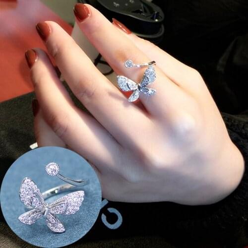 European and American fashion cross-border hot sale butterfly ring wild geometric inlaid zirconium triangle arrow open ring ring