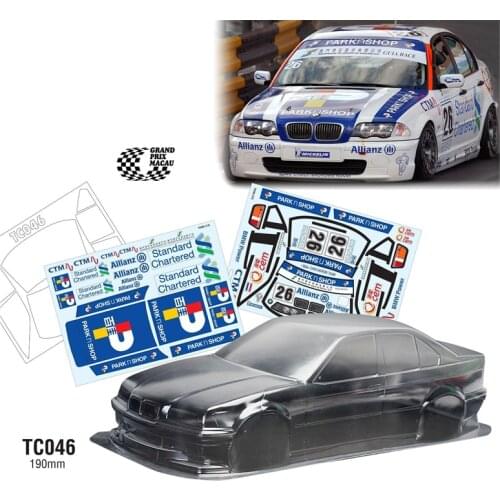 Rc Car Shell BMW 320 Clear Body 190mm + Decorative Stickers For 1/10 Scale On Road Electric Cars Model