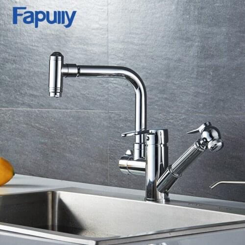 Fapully kitchen mixer pull out faucet brass doudle handle kitchen faucets two spout kitchen sink faucet 511-33C