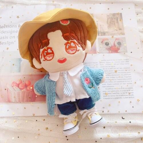 20cm Celebrity Doll Body-Shape Cute Plush Toy Accessories Black yellow fisherman hat jacket Black pants denim shorts Clothes