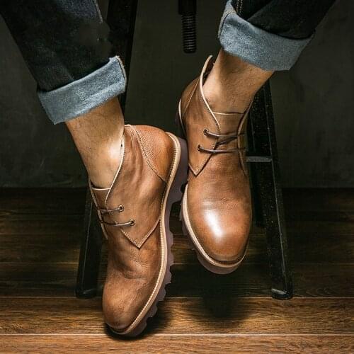 Italian Vintage Style Full Grain Leather Mens Martin Boots Lace Cargo Shoes