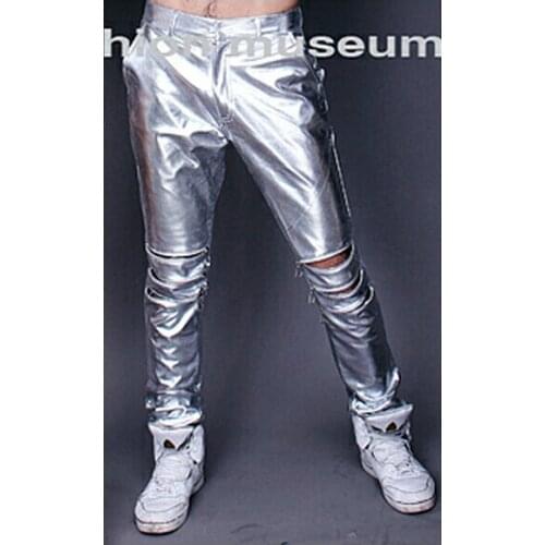 Mens Brand Fashion Stage Ds Bar Nightclub Singer Dance Plus Size Leather Pants Pu Trousers Costumes Clothing