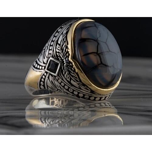 Guaranteed High-quality 925 Sterling Silver AGATE STONE ring Jewelry Made in Turkey in a luxurious way for men with gift