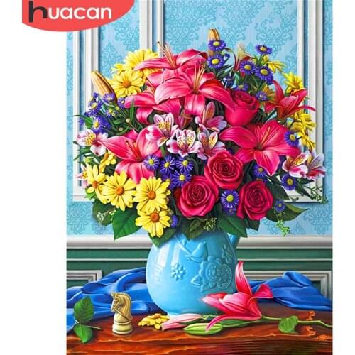 HUACAN 5D Diamond Painting Flower Cross Stitch Kits Embroidery Needlework Sets Diamond Mosaic Rose Full Square Round Home Decor
