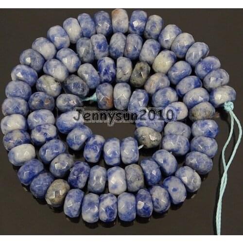 Natural Blue Spot Gems stones 5mm x 8mm Faceted Rondelle Spacer Loose Beads 15'' Jewelry Design 5 Strands/Pack
